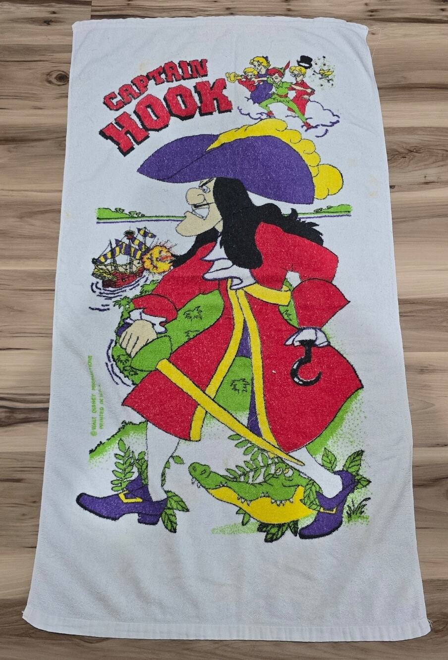 Vintage Disney Captain Hook Peter Pan Beach / Bath Towel 50" x 26" Franco